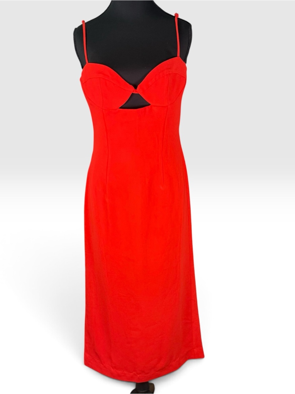 Bardot Red Cutout Midi Dress Size L Open Back Bustier Bodycon